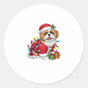 Adesivo Redondo Xmas Lighting Papais noeis Shih Tzu Dog Natal