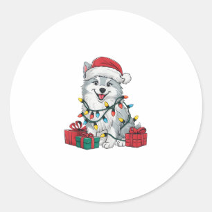 Adesivo Redondo Xmas Lighting Santa Hat American Eskimo Dog Cristo