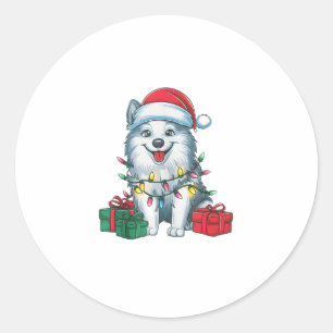 Adesivo Redondo Xmas Lighting Santa Hat American Eskimo Dog Cristo