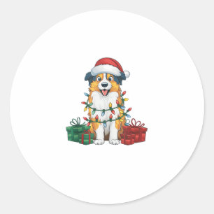 Adesivo Redondo Xmas Lighting Santa Hat australiano Shepherd Dog C