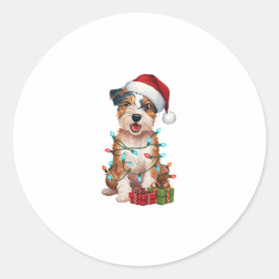 Adesivo Redondo Xmas Lighting Santa Hat australiano Terrier Dog Ch