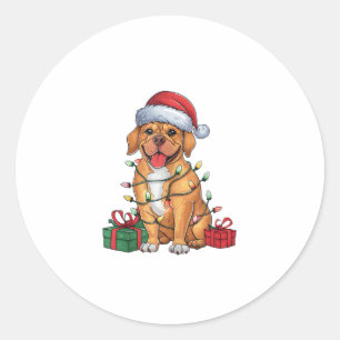 Adesivo Redondo Xmas Lighting Santa Hat Dogue De Bordeaux Dog Chri