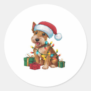 Adesivo Redondo Xmas Lighting Santa Hat Irish Terrier Dog Christma