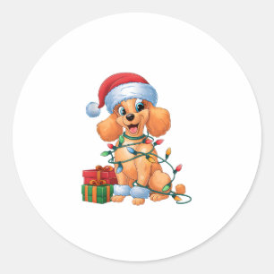Adesivo Redondo Xmas Lighting Santa Hat Toy Poodle Natal