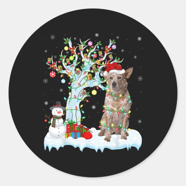 Adesivo Redondo Xmas Lighting Tree Santa Hat Cattle na Austrália (Frente)