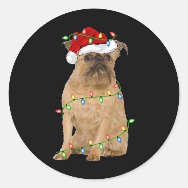 Adesivo Redondo Xmas Lights Santa Hat Brussels Griffon Dog Christm (Frente)