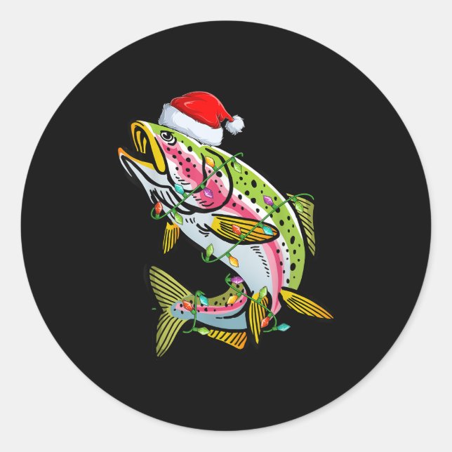 Adesivo Redondo Xmas Lights Santa Hat Rainbow Trout Fish Christmas (Frente)