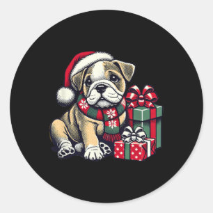 Adesivo Redondo Xmas Santa Hat English Bulldog 1