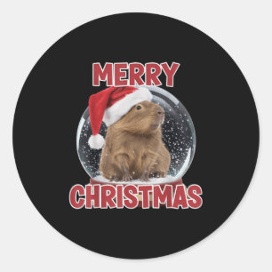 Adesivo Redondo Xmas Snow Globe Feliz Natal Capybara