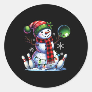 Adesivo Redondo Xmas Snowman A Jogar Boliches E Pinos Natal