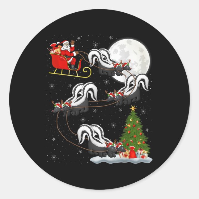 Adesivo Redondo Xmas Tree Lighting Santa Riding Skunk Christmas T  (Frente)