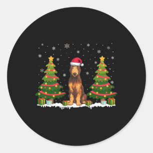 Adesivo Redondo Xmas Tree Lights Irish Wolfhound Dog Papais noeis