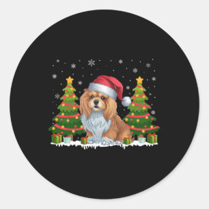 Adesivo Redondo Xmas Tree Lights Lhasa Apso Cão Santa Hat Christma