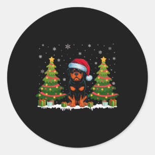 Adesivo Redondo Xmas Tree Lights Rottweiler Cão Santa Hat Christma
