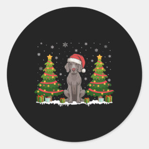 Adesivo Redondo Xmas Tree Lights Weimaraner Dog Santa Hat Christma