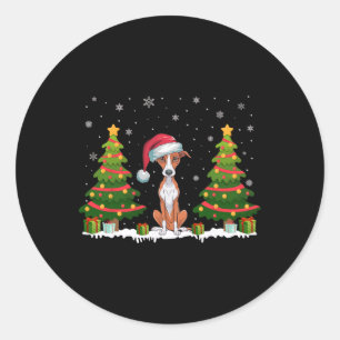 Adesivo Redondo Xmas Tree Lights Whippet Dog Santa Hat Natal S