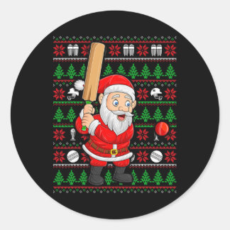 Adesivo Redondo Xmas Ugly Sweater Style Santa Playing Cricket Chri