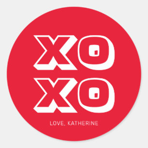 Adesivo Redondo XO XO vermelho branco, moderno e personalizado