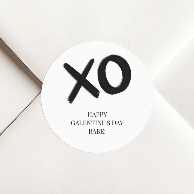 Adesivo Redondo XOXO Black and White Happy Galentine Day Babe (XOXO Black and White Happy Galentine's Day Babe Classic Round Sticker)
