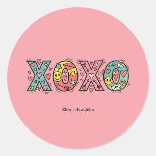 Adesivo Redondo "XOXO" Colorido e Caprichoso do Dia dos Namorados
