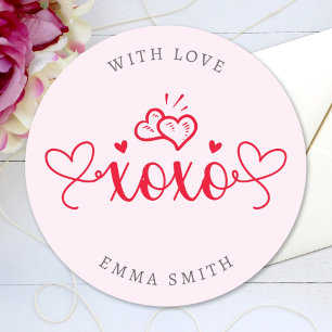 Adesivo Redondo XOXO Elegante Script Corações Texto Personalizado