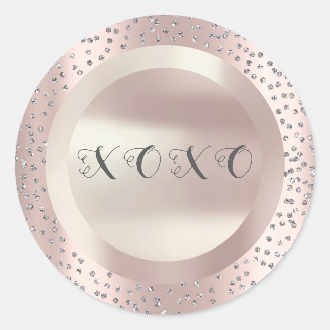 Adesivo Redondo XOXO Obrigado Cinza Pearam A Cinza De Confetti (Frente)