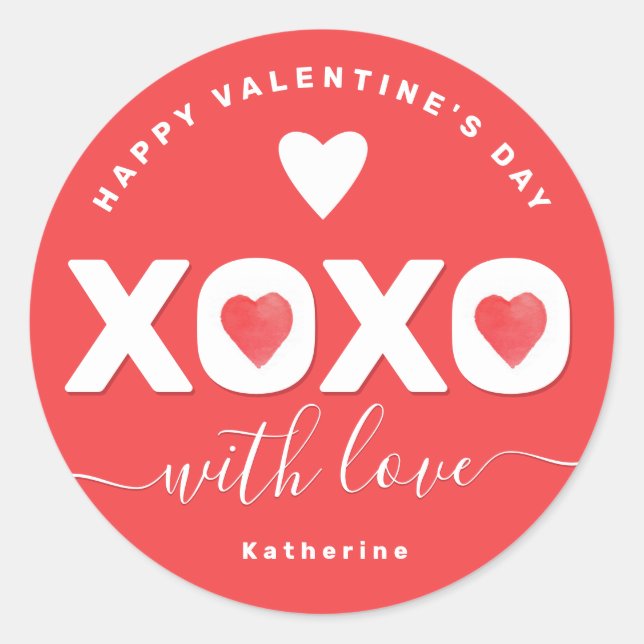 Adesivo Redondo XOXO Red Valentine's Day Personalized Name (Frente)