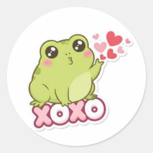 Adesivo Redondo XOXO Sticker de Sapo Fofo Sapo Enviando Beijo Româ