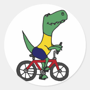 Adesivo Redondo XX- bicicleta engraçada da equitação do dinossa
