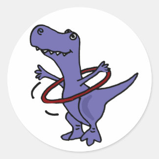 Adesivo Redondo XX - Engraçado Dinossauro T-rex Usando Hula Hoop