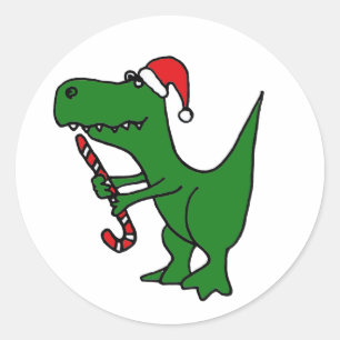 Adesivo Redondo XX - Engraçado Dinossauro T-rex Vestindo Santa Hat
