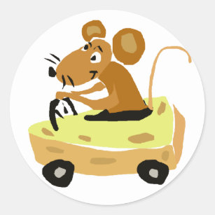 Adesivo Redondo XX- rato que conduz uns desenhos animados do carro