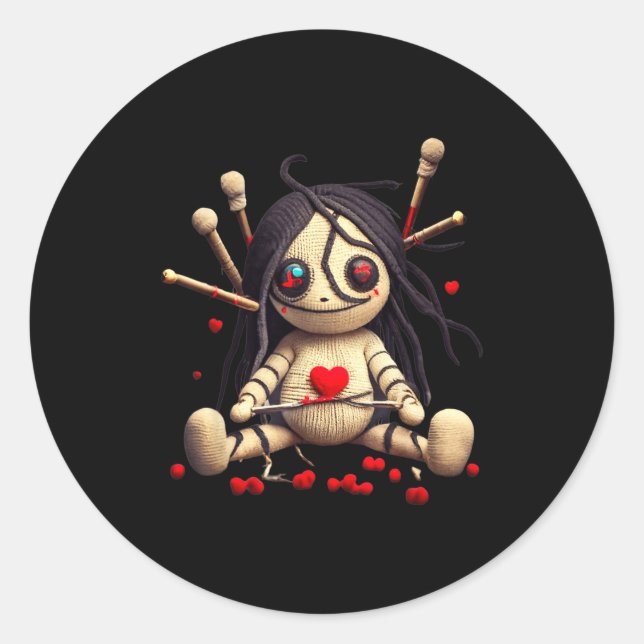 Adesivo Redondo Y Cute Sitting Voodoo Doll Halloween Valentine Day (Frente)