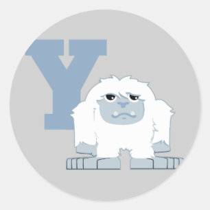 Adesivo Redondo Y é para o monstro bonito do Yeti dos desenhos
