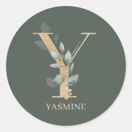 Adesivo Redondo Y Monograma Floral Personalizado