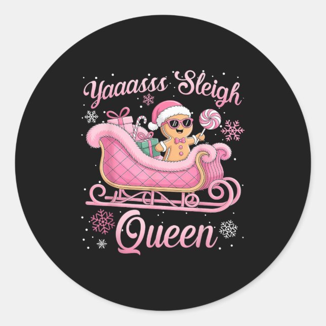 Adesivo Redondo Yaas Sleigh Queen Sleigh Girl Matching Christmas  (Frente)