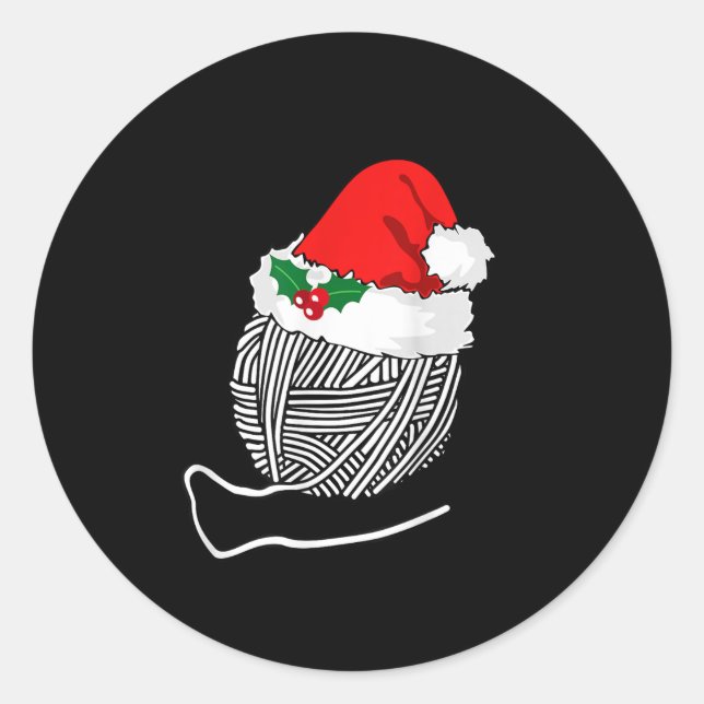 Adesivo Redondo Yarn Ball Santa Knitting T Shirt Christmas Women's (Frente)