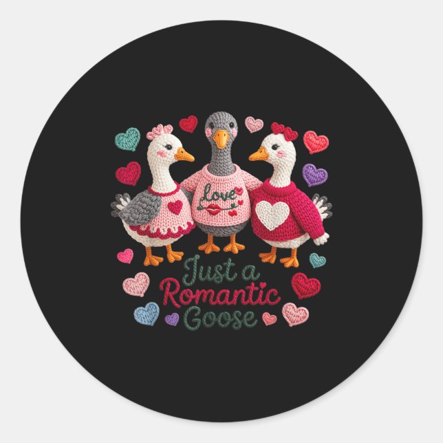 Adesivo Redondo Yarn Funny Valentine Just A Romantic Goose Hearts  (Frente)
