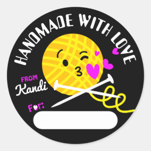 Adesivo Redondo Yarn kissy face knitting agulhas feitas à mão por