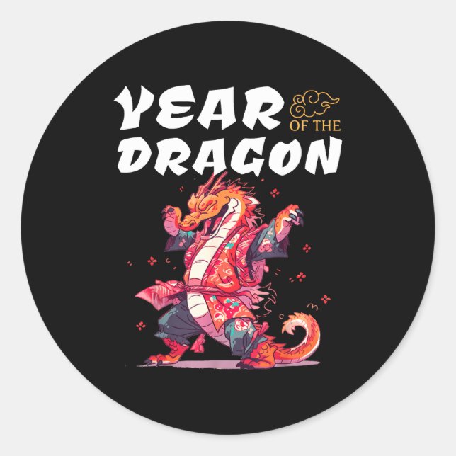 Adesivo Redondo Year Of The Dragon Funny Dragons Chinese Zodiac Si (Frente)