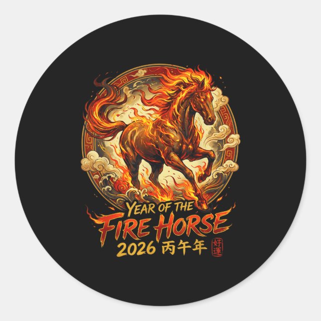 Adesivo Redondo Year Of The Fire Horse 2026 Chinese Zodiac Lunar N (Frente)