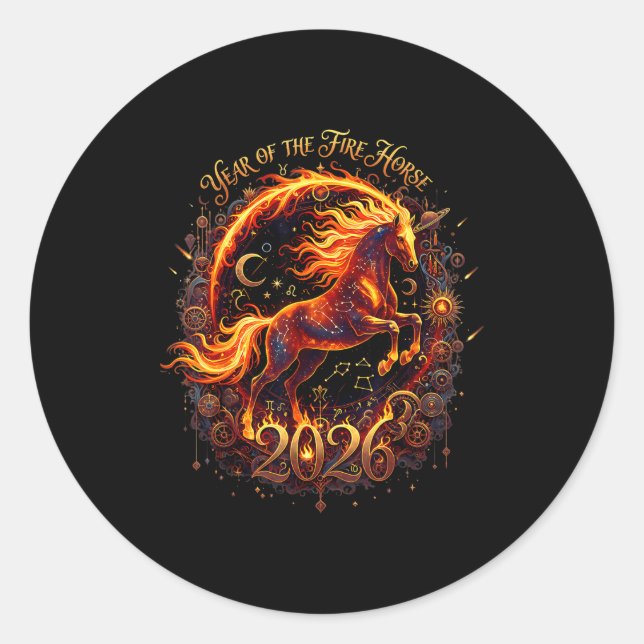 Adesivo Redondo Year Of The Fire Horse 2026 Lunar Chinese New Year (Frente)