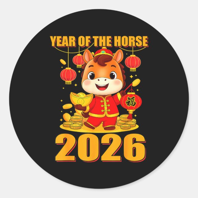 Adesivo Redondo Year Of The Horse 2026 Lunar New Year Chinese  (Frente)