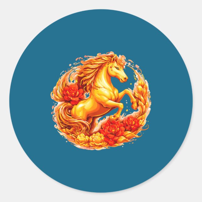 Adesivo Redondo Year Of The Horse Chinese Lunar Zodiac Astrology A (Frente)