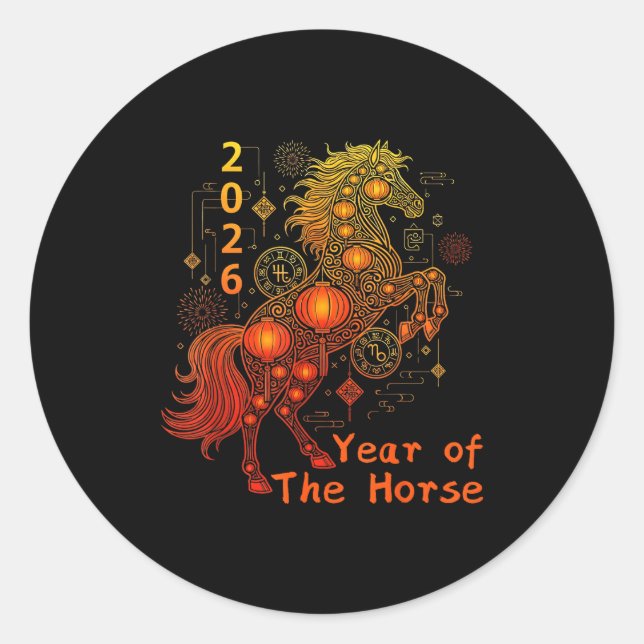 Adesivo Redondo Year Of The Horse Happy Chinese Lunar New Year 202 (Frente)