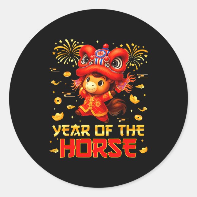 Adesivo Redondo Year Of The Horse Lion Dance Lunar Chinese New Yea (Frente)