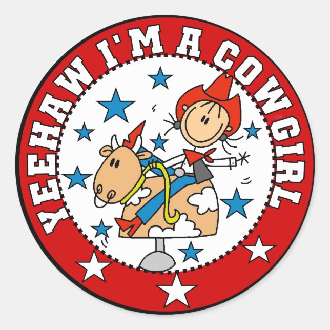 Adesivo Redondo Yee Haw Cowgirl Camisetas e presentes (Frente)