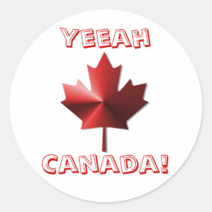 Adesivo Redondo Yeeah Canada Flag Maple Leaf Stickers