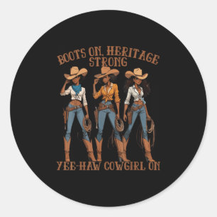 Adesivo Redondo Yehah Cowgirl Sobre A Mulher Negra Afro-Americana