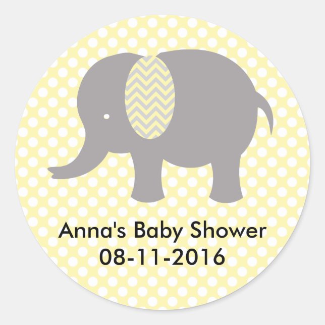 Adesivo Redondo Yellow and gray Elephant Baby SHower (Frente)
